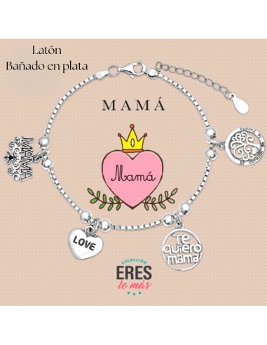 PULSERA LATON BAÑO PLATA MAMA ABALORIOS                                                             