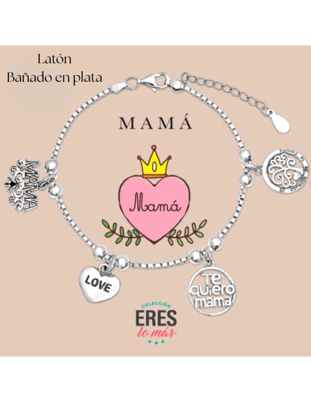 PULSERA LATON BAÑO PLATA MAMA ABALORIOS                                                             