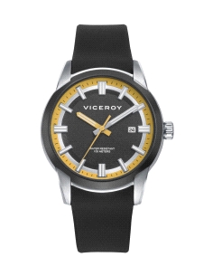 RELOJ ACERO NEGRO HOMBRE CORREA SILICONA, COLECCION ABRAHAM MATEO                                   