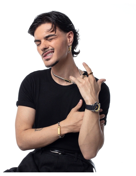 RELOJ ACERO NEGRO HOMBRE CORREA SILICONA, COLECCION ABRAHAM MATEO                                   