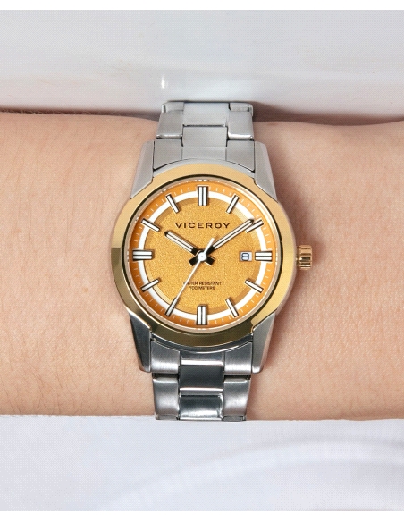 RELOJ ACERO DORADO MUJER, COLECCION ABRAHAM MATEO                                                   