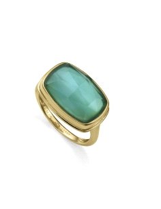 ANILLO DE PLATA DE LEY CON BAÑO EN ORO Y PIEDRA VERDE                                               