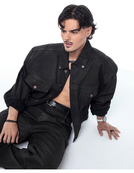 PULSERA ACERO NEGRO CADENA CON PLACA, COLECCION ABRAHAM MATEO                                       
