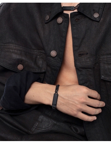 PULSERA ACERO NEGRO CADENA CON PLACA, COLECCION ABRAHAM MATEO                                       