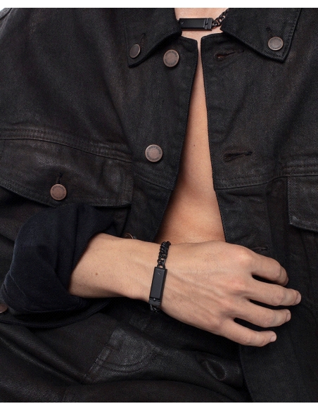 PULSERA ACERO NEGRO CADENA CON PLACA, COLECCION ABRAHAM MATEO                                       