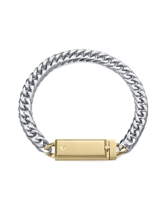 PULSERA ACERO CADENA CON PLACA DORADA, COLECCION ABRAHAM MATEO                                      