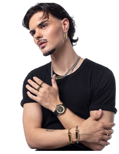 PULSERA ACERO CADENA CON PLACA DORADA, COLECCION ABRAHAM MATEO                                      