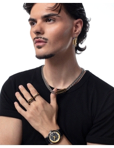 PENDIENTE UNICO DE ACERO DORADO, COLECCION ABRAHAM MATEO                                             2