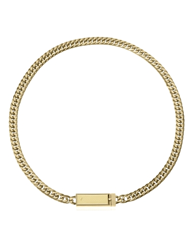 COLLAR ACERO DORADO CADENA CON PLACA, COLECCION ABRAHAM MATEO                                       