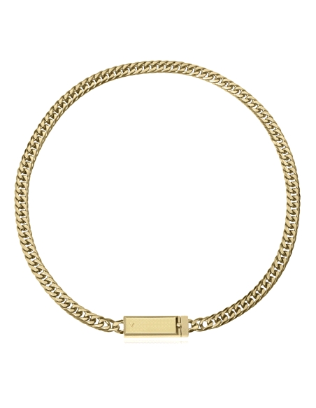 COLLAR ACERO DORADO CADENA CON PLACA, COLECCION ABRAHAM MATEO                                       