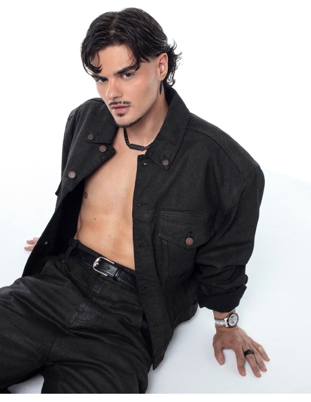 COLLAR ACERO NEGRO CADENA CON PLACA, COLECCION ABRAHAM MATEO                                        