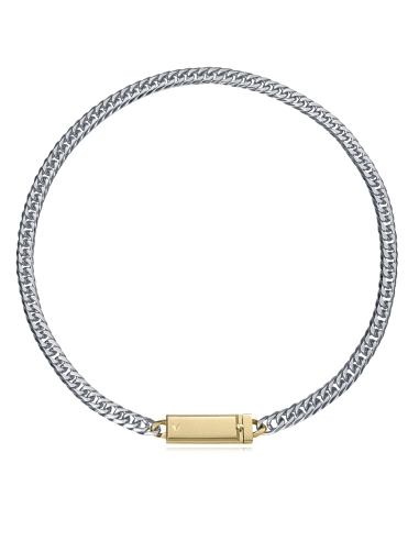COLLAR DE ACERO CADENA CON PLACA, COLECCION ABRAHAM MATEO                                           
