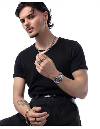ANILLO ACERO SELLO CON PLACA DORADA, COLECCION ABRAHAM MATEO                                        