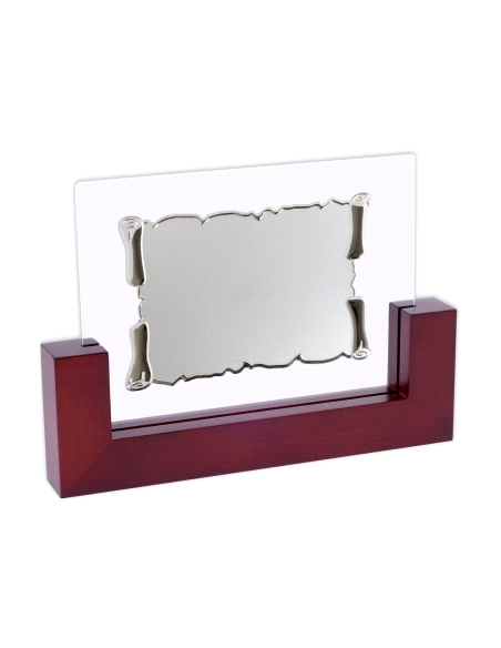 PLACA CONMEMORATIVA MADERA Y CRISTAL PERGAMINO                                                      