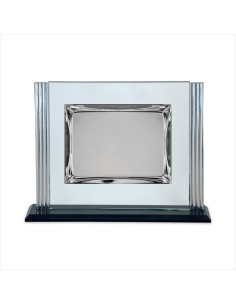 PLACA HOMENAJE CRISTAL ADORNO LATERAL PLATEADO BASE NEGRA