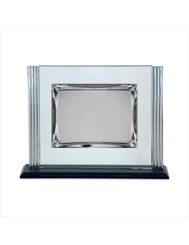 PLACA HOMENAJE CRISTAL ADORNO LATERAL PLATEADO BASE NEGRA