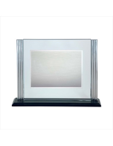 PLACA HOMENAJE CRISTAL ADORNO LATERAL PLATEADO Y BASE NEGRA