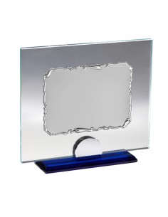 PLACA HOMENAJE CRISTAL Y ALUMINIO BASE AZUL
