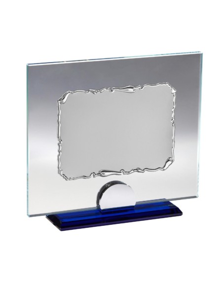 PLACA HOMENAJE CRISTAL Y ALUMINIO CON BASE AZUL