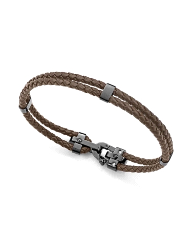 PULSERA VICEROY CABALLERO ACERO IP NEGRO Y PIEL MARRON 15209P01011                                  
