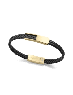 PULSERA VICEROY CABALLERO ACERO IP DORADO PIEL NEGRA 14399P01010                                    